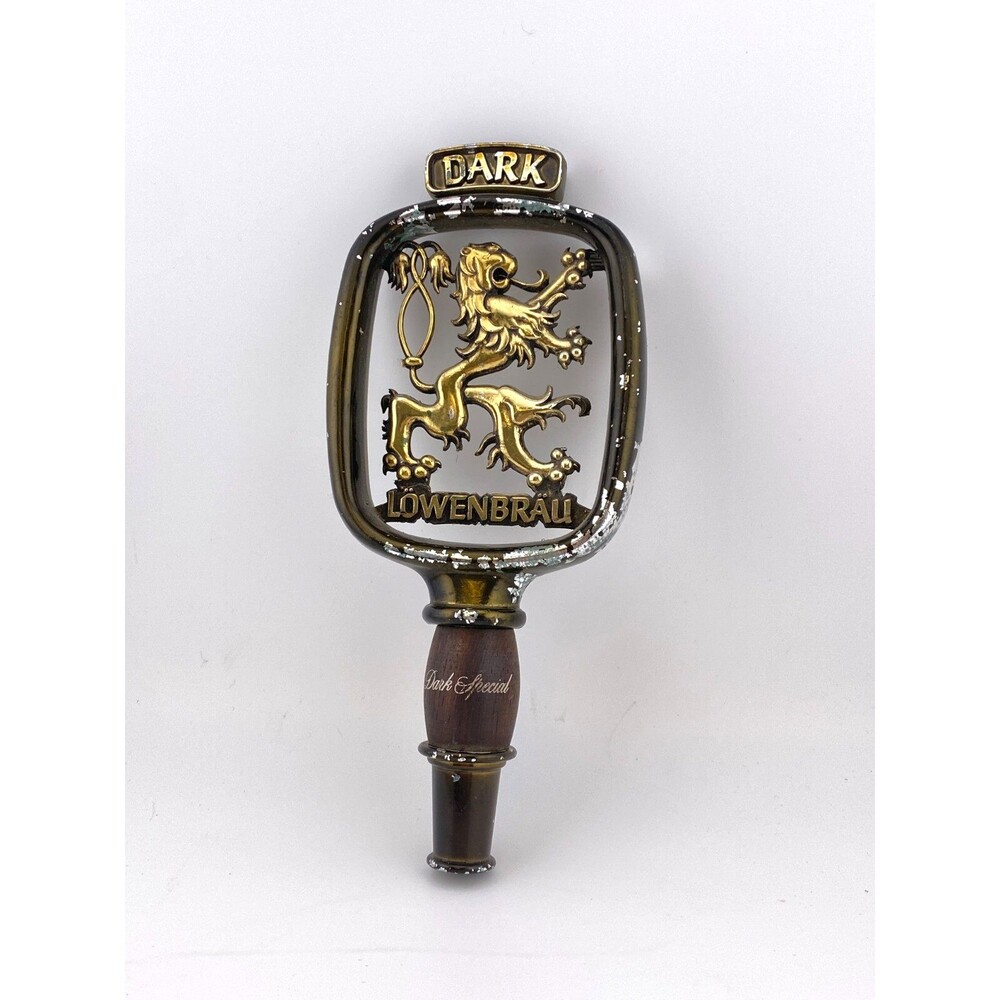 Vintage Lowenbrau Dark Special Beer Filigree Design Tap Handle Gold Metal Lion
